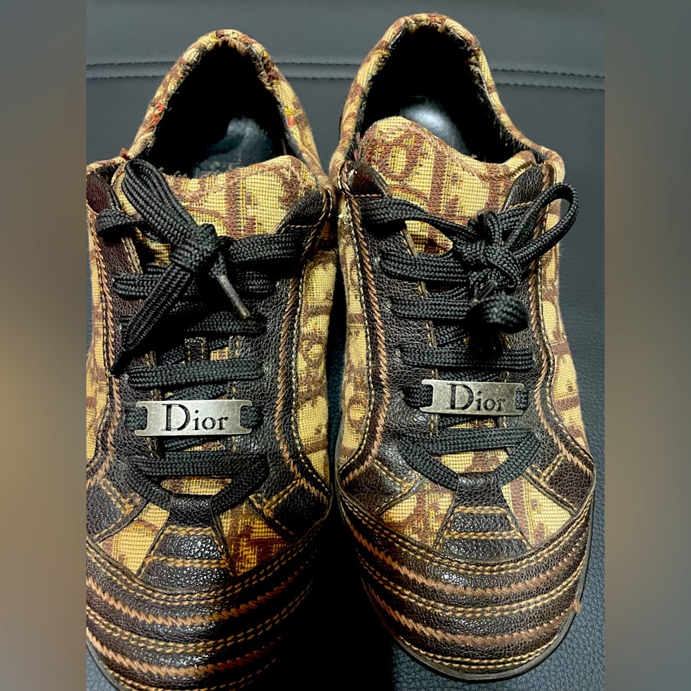 AUTHENTIC Dior Brown Leather and Diorissimo Canvas Low Top Sneakers
